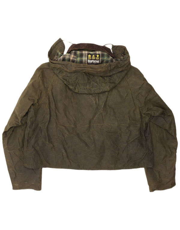 Barbour Mens Spey Hooded Waxed Cotton Jacket UK 40 Large Khaki Cotton