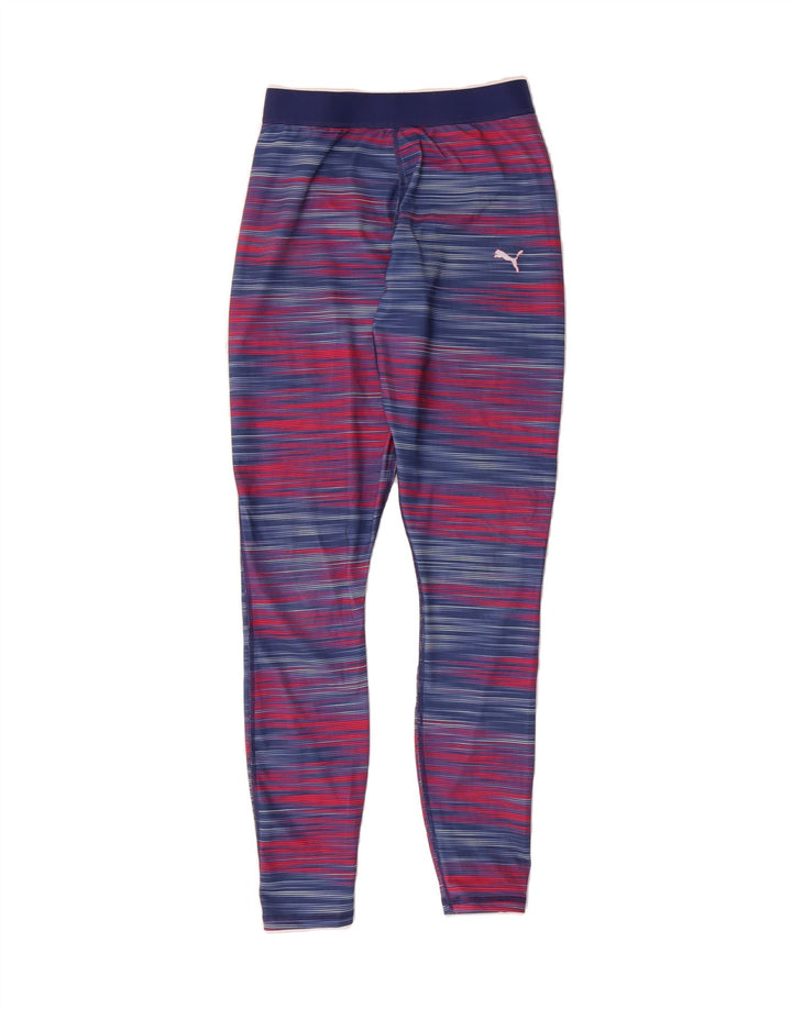 PUMA Womens Leggings UK 8 Small Navy Blue Pinstripe Polyester Vintage Puma and Second-Hand Puma from Messina Hembry 