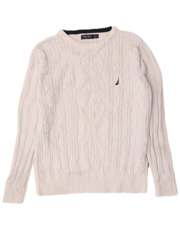 Nautica Mens Boat Neck Jumper Sweater Medium White Cotton