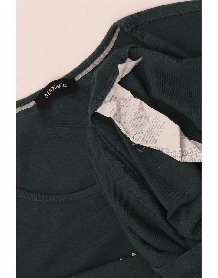 Max & Co. Womens Graphic Top Long Sleeve UK 12 Medium Green Cotton