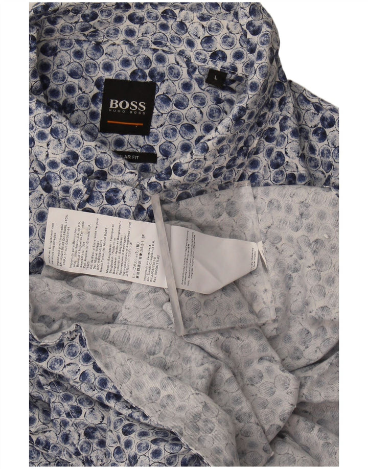 Camicia da uomo dalla vestibilità regolare Hugo Boss, grande blu geometrica