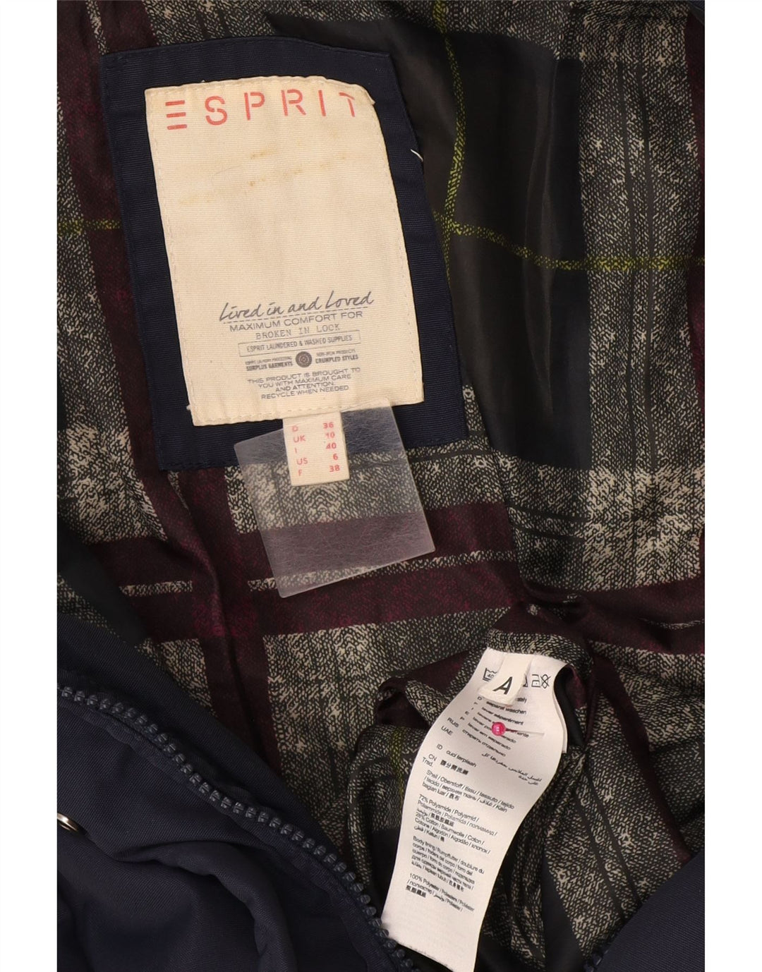 Esprit Womens Hooded Padded Coat UK 10 Small Navy Blue Polyamide