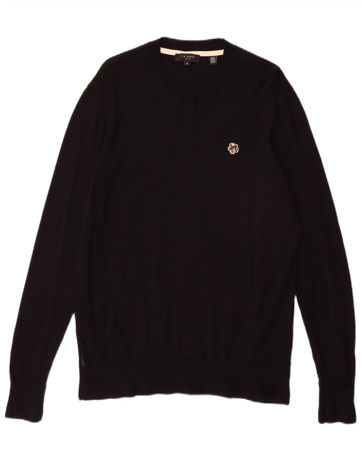 Ted Baker Womens Crew Neck Jumper Sweater Size 5 XL Navy Blue Wool