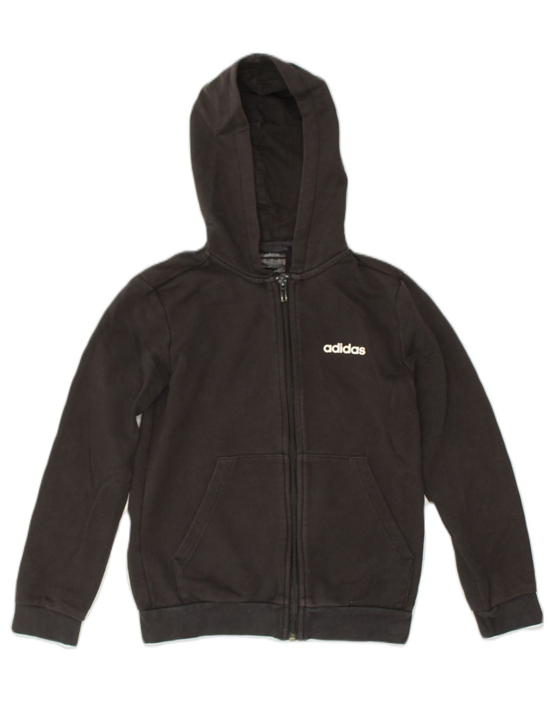 ADIDAS Boys Graphic Zip Hoodie Sweater 9-10 Years Black Cotton | Vintage Adidas | Thrift | Second-Hand Adidas | Used Clothing | Messina Hembry 