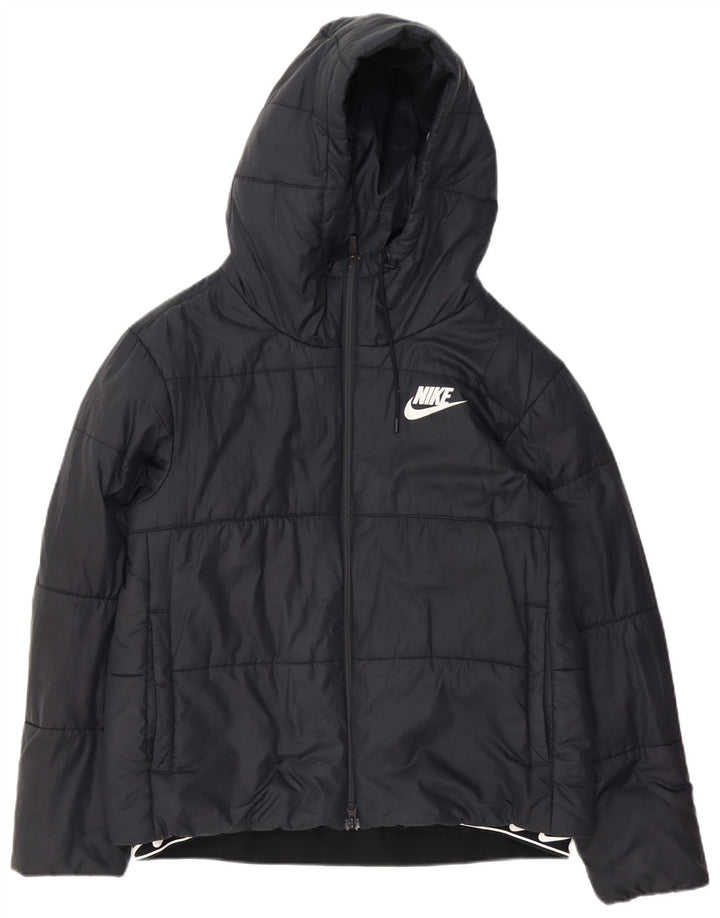 Nike Womens Graphic Hooded Padded Jacket UK 16 Large Black Polyester