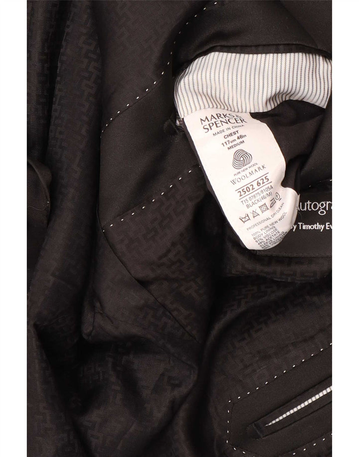Giacca blazer a 1 bottone da uomo Marks & Spencer UK 46 XL nera in lana vergine