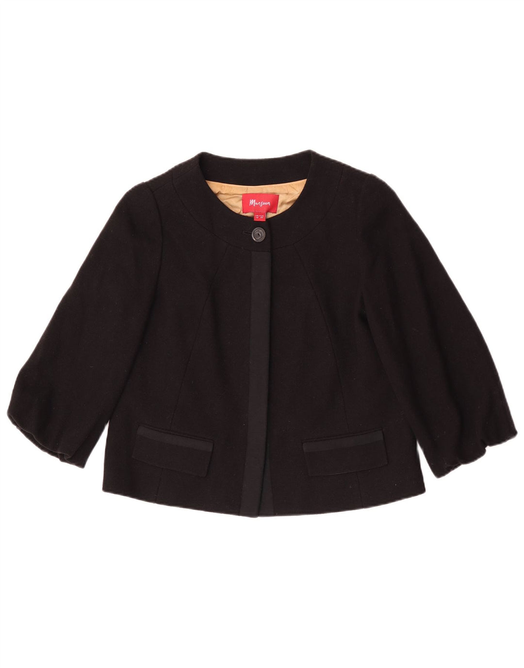 Monsoon Womens 3/4 Sleeve Bolero Jacket UK 10 Small Black Wool
