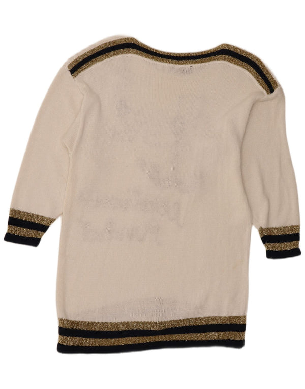 Vintage Kvinders Grafisk Boat Neck Jumper Sweater UK 16 Large White Nautical