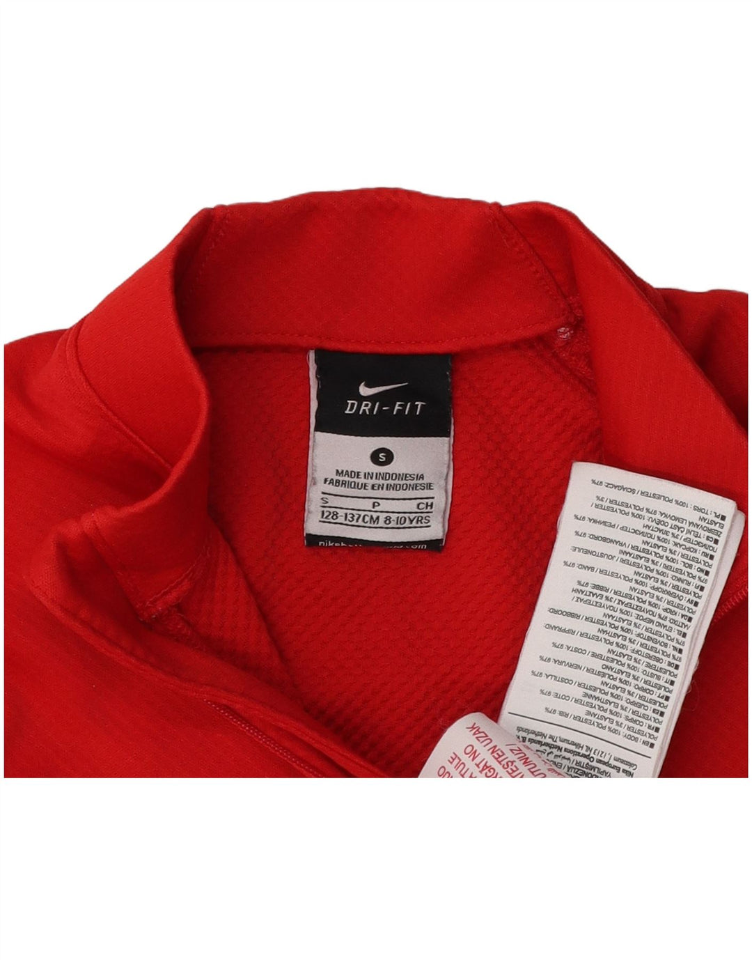 NIKE Boys Dri Fit Pullover Tracksuit Top 8-9 Years Small Red Colourblock