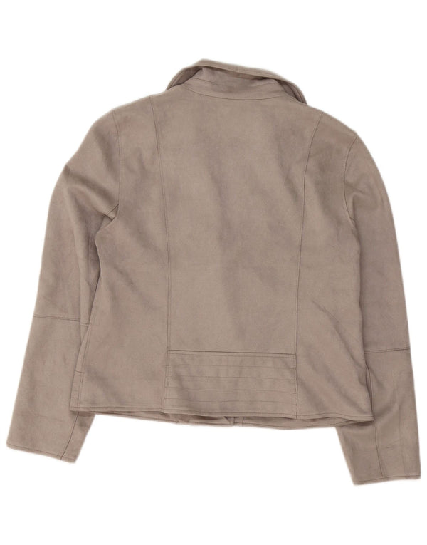 M&Co Womens Biker Jacket UK 14 Large Grey Polyester