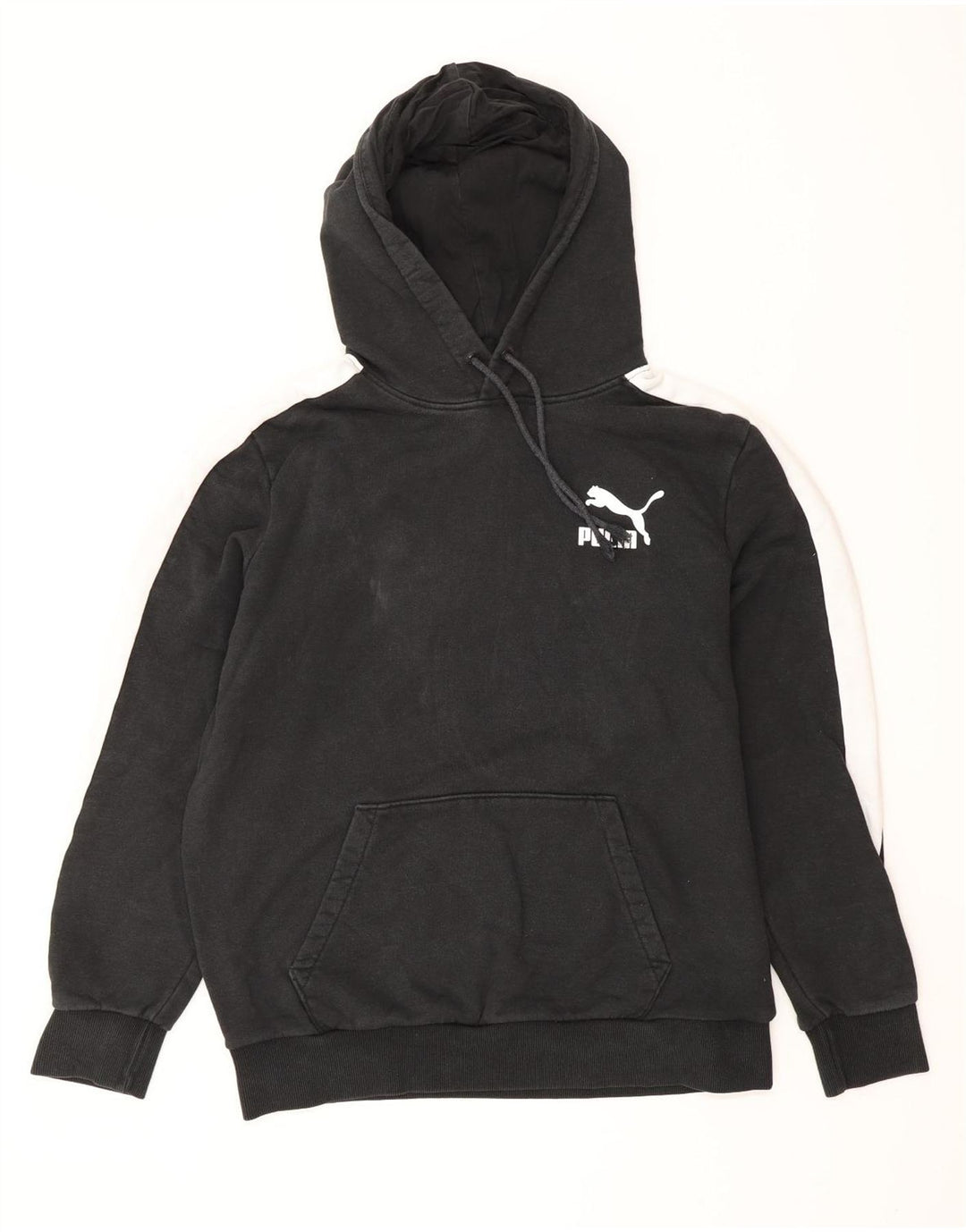 PUMA Mens Hoodie Jumper Medium Black Colourblock Cotton