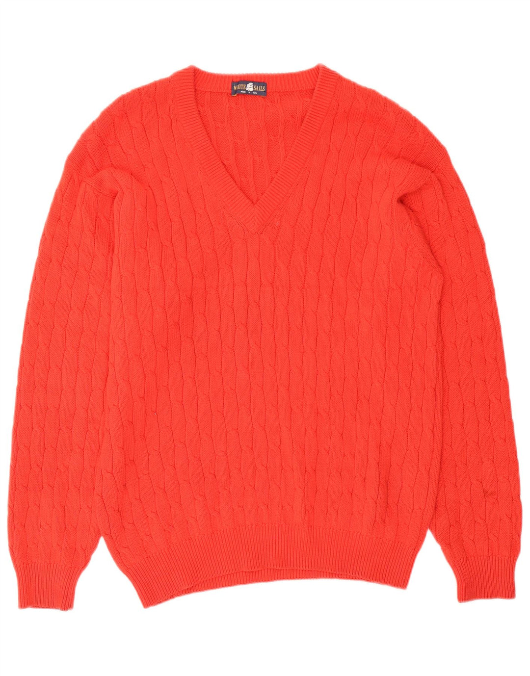 White Sails Mens V-Neck Jumper Sweater Large Orange