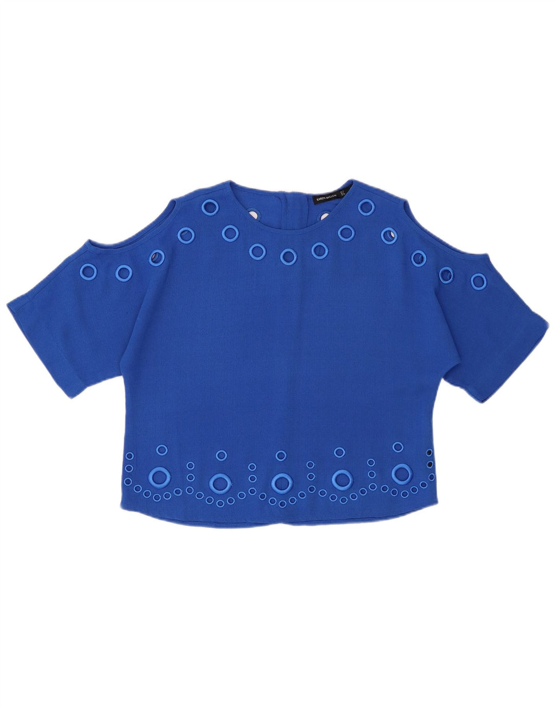 KAREN MILLEN Womens Oversized Crop Blouse Top UK 10 Small Blue Polyester