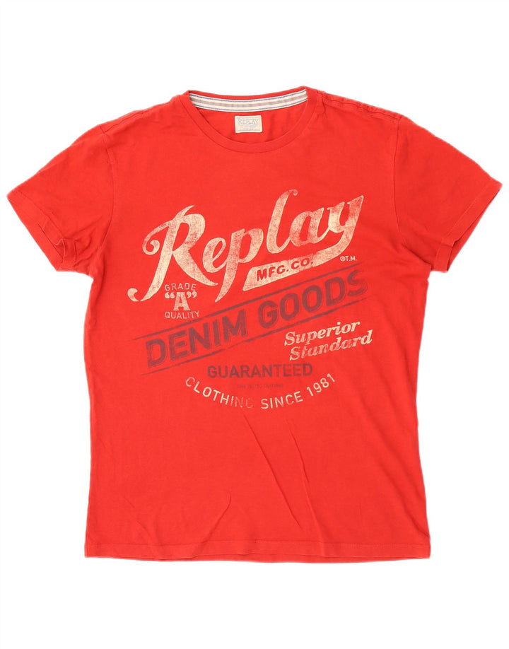 Replay Mens Graphic T-Shirt Top Medium Red