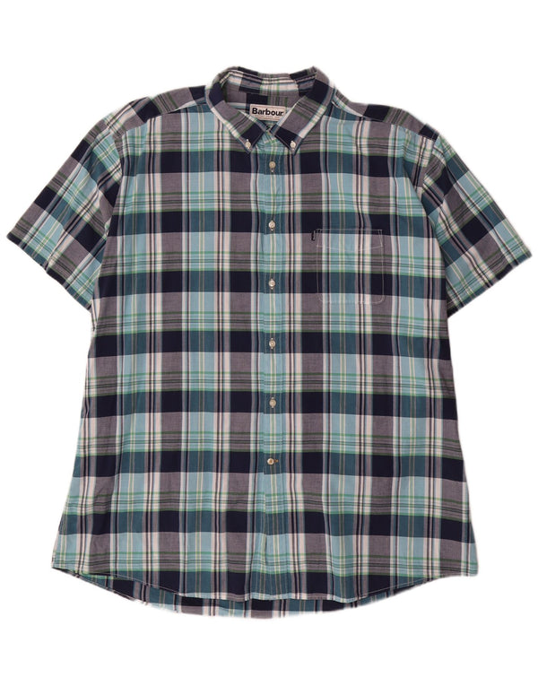 Barbour Chemise à manches courtes pour homme Coupe ajustée 3XL Bleu marine à carreaux en coton