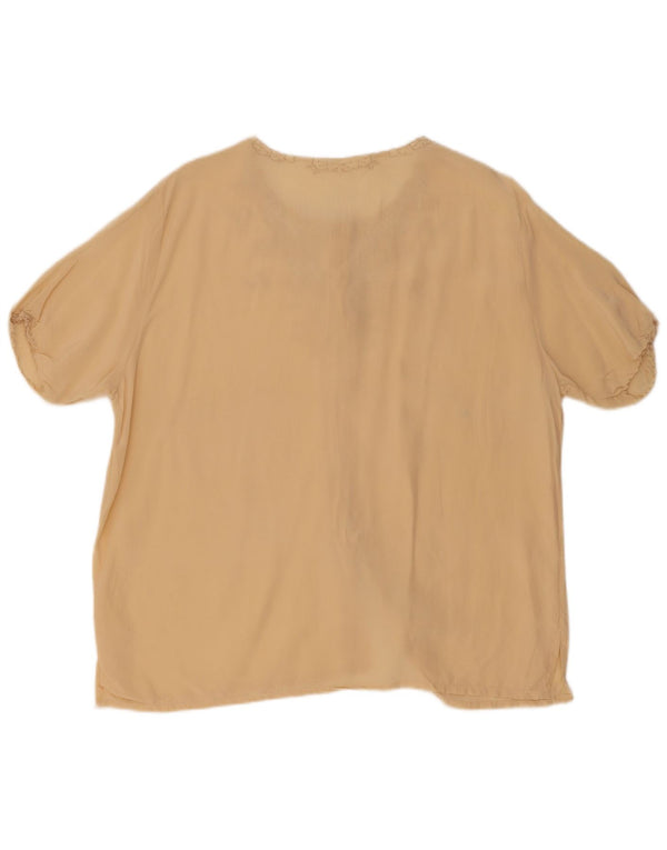 Vintage mujer camisa de manga corta blusa Reino Unido 16 grande beige floral