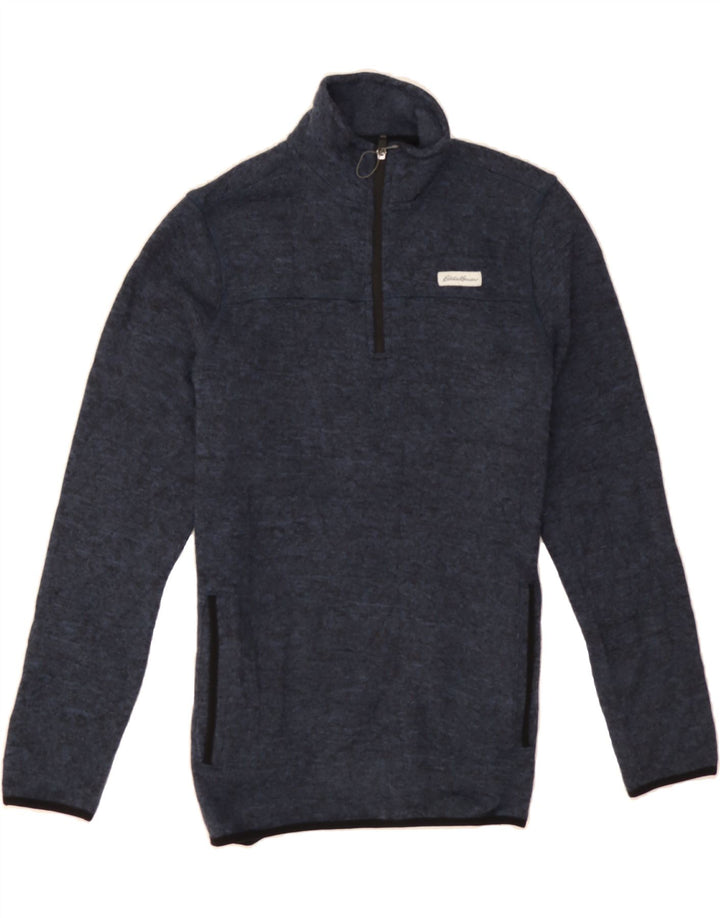 EDDIE BAUER Mens Zip Neck Sweatshirt Jumper Small Navy Blue Flecked Vintage Eddie Bauer and Second-Hand Eddie Bauer from Messina Hembry 