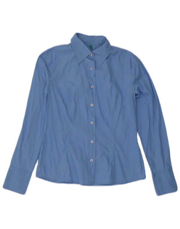 Benetton Womens Shirt UK 14 Medium Blue Cotton
