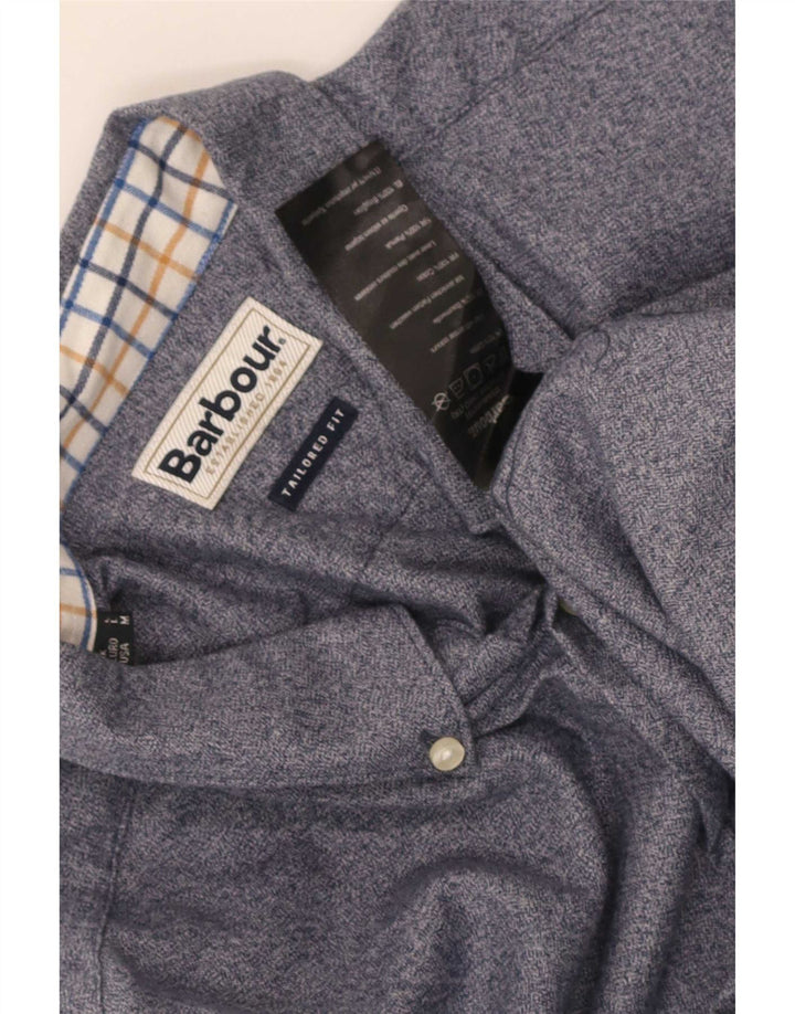 Camicia Barbour da uomo su misura in cotone screziato blu medio