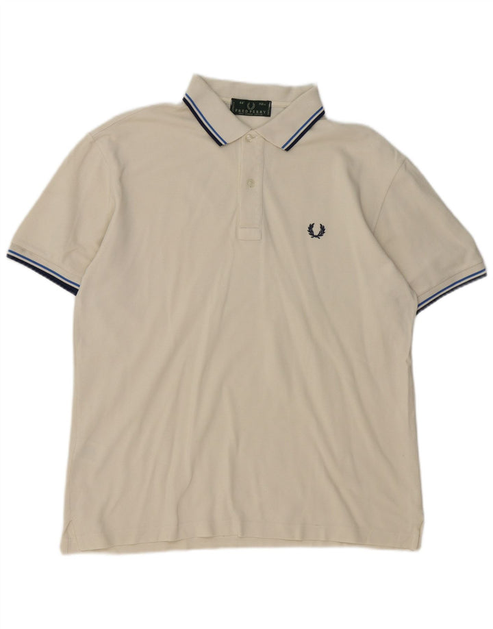 Fred Perry Mens Polo Shirt Medium White Striped Cotton
