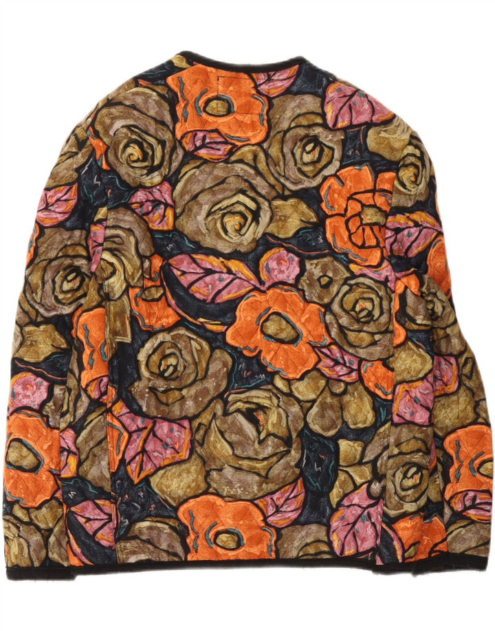 Vintage Damen Steppjacke UK 14 Medium Mehrfarbig Blumen Viskose