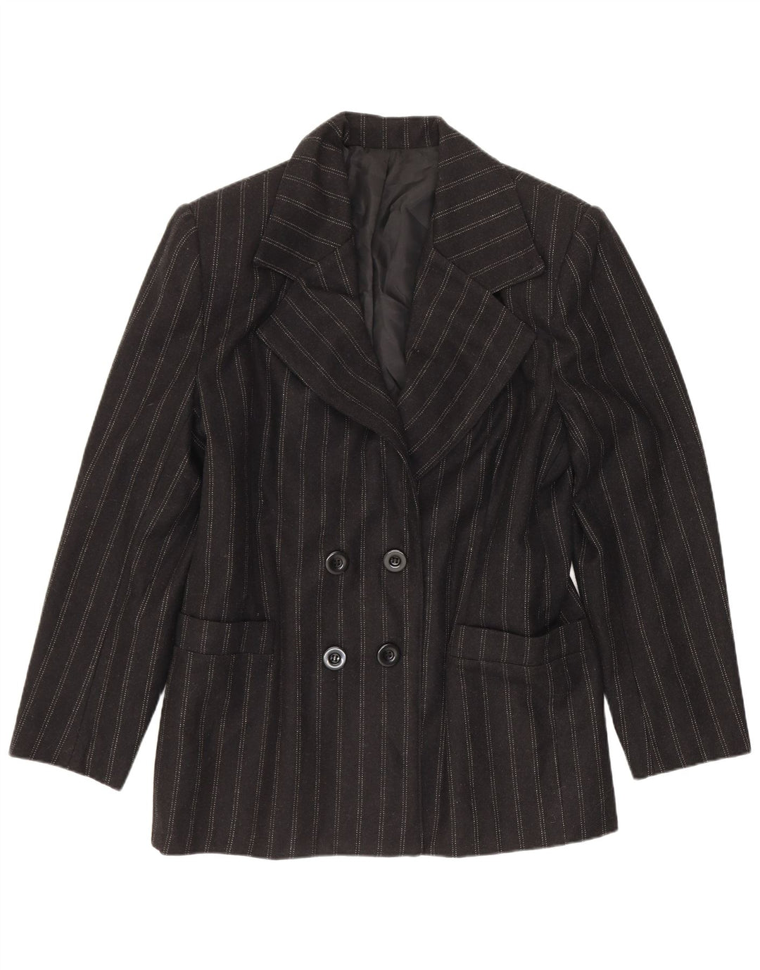 Vintage Womens Double Breasted Blazer Jacket IT 48 XL Black Striped Wool