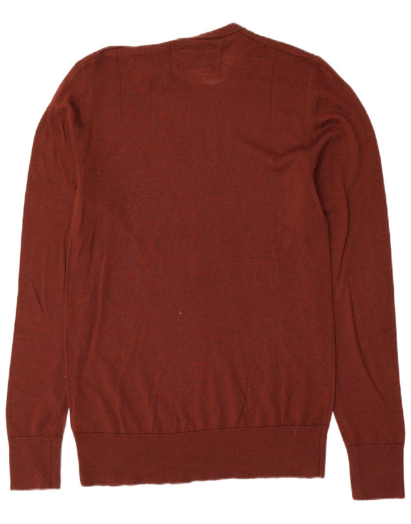 All Saints Mens Crew Neck Jumper Sweater Small Brown Merino Wool