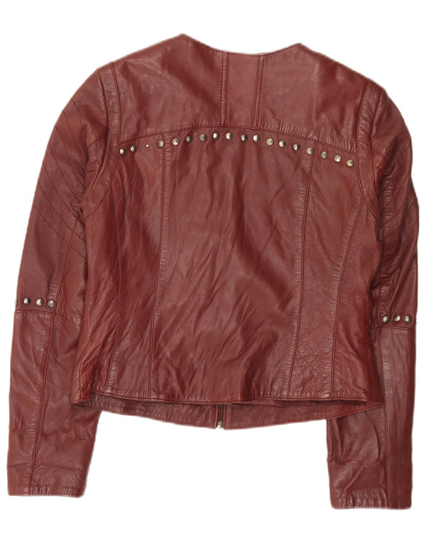 Amy Vermont Womens Leather Biker Jacket EU 38 Medium Burgundy Spotted