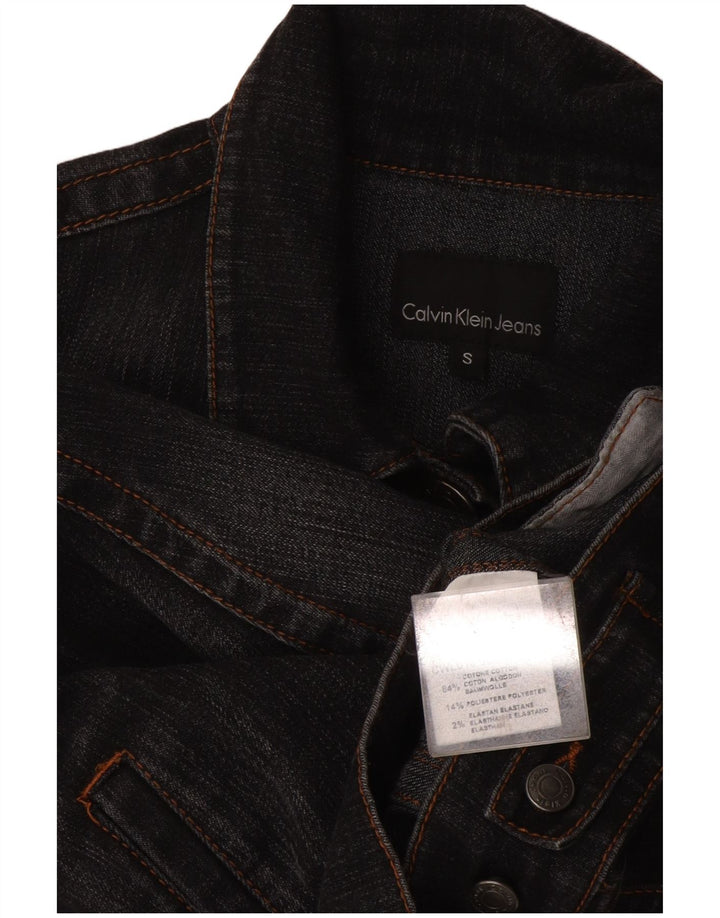 Calvin Klein Womens Crop Denim Jacket UK 10 Small Grey Cotton