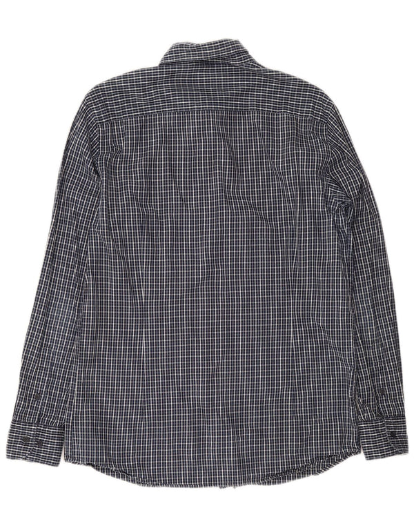 Massimo Dutti Mens Shirt Large Navy Blue Check Cotton