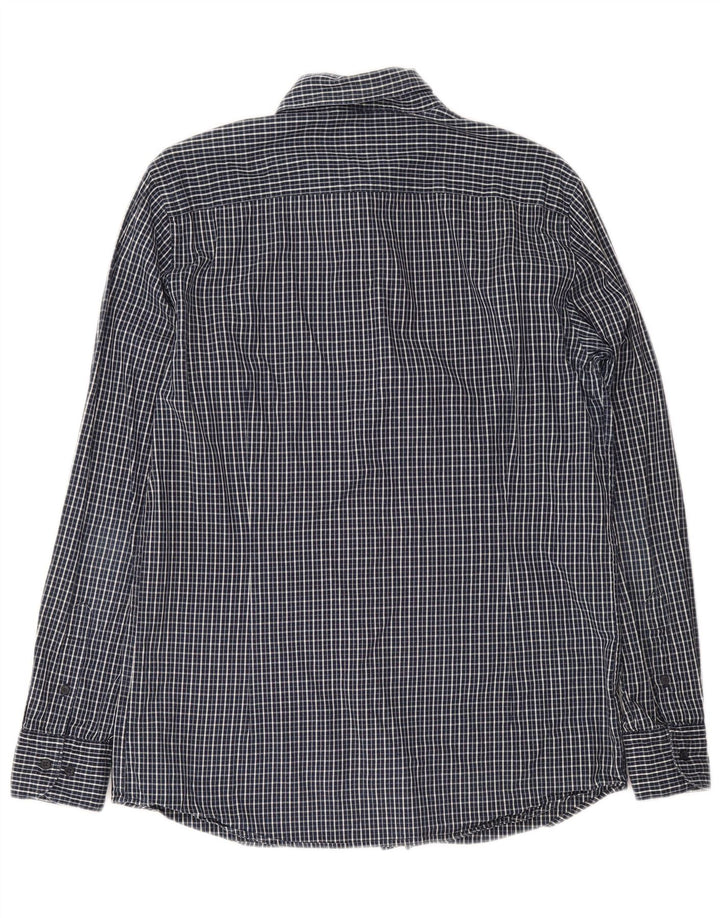 Massimo Dutti Mens Shirt Large Navy Blue Check Cotton