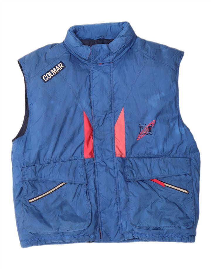 COLMAR Mens Graphic Padded Gilet IT 54 2XL Blue Colourblock Polyester Vintage Colmar and Second-Hand Colmar from Messina Hembry 