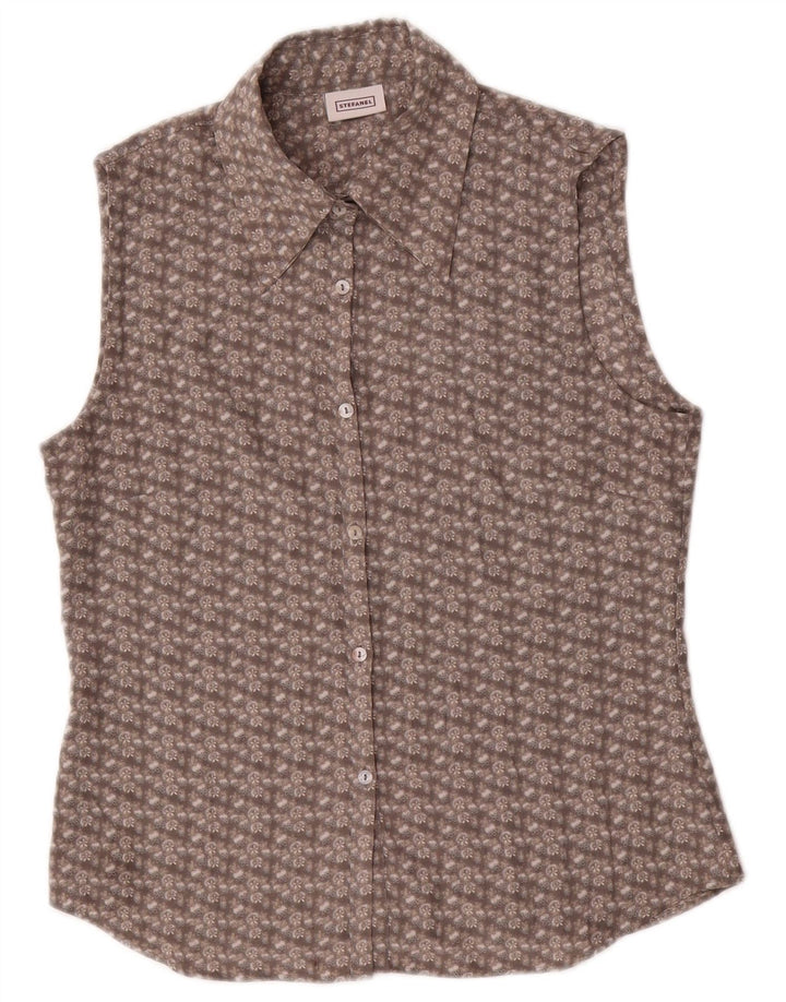 STEFANEL Womens Sleeveless Shirt UK 12 Medium Grey Floral Polyester