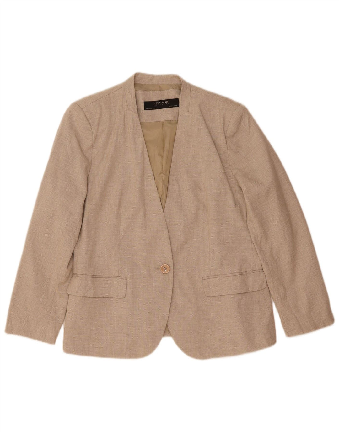 ZARA Womens 1 Button Blazer Jacket EU 44 XL Beige Polyester