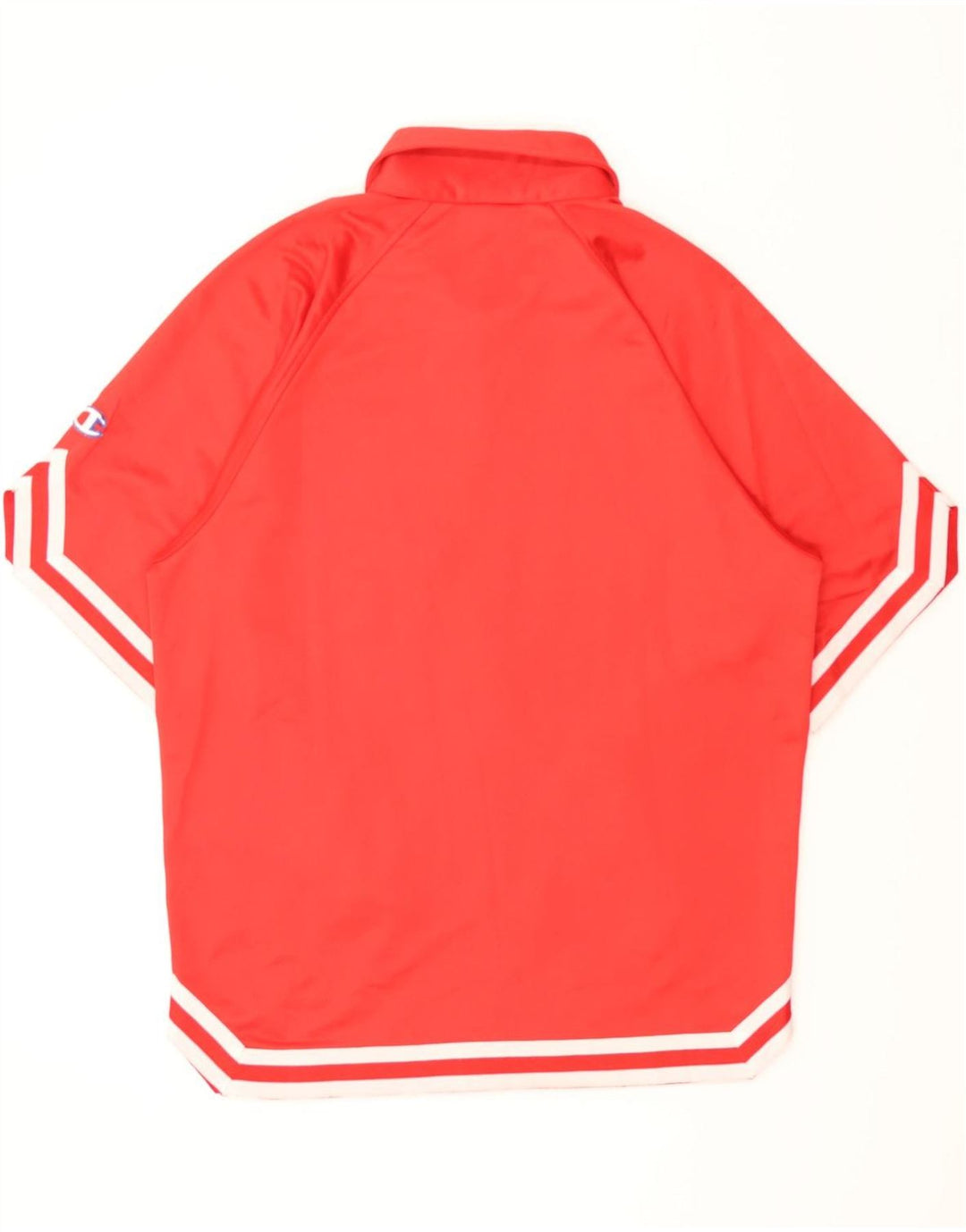 CHAMPION Mens Short Sleeve Shirt Small Red Striped Polyester Vintage Champion and Second-Hand Champion from Messina Hembry 