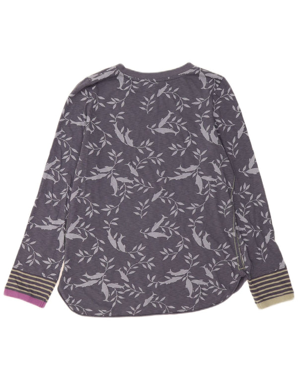 White Stuff Womens Top Long Sleeve UK 12 Medium Grey Floral Cotton