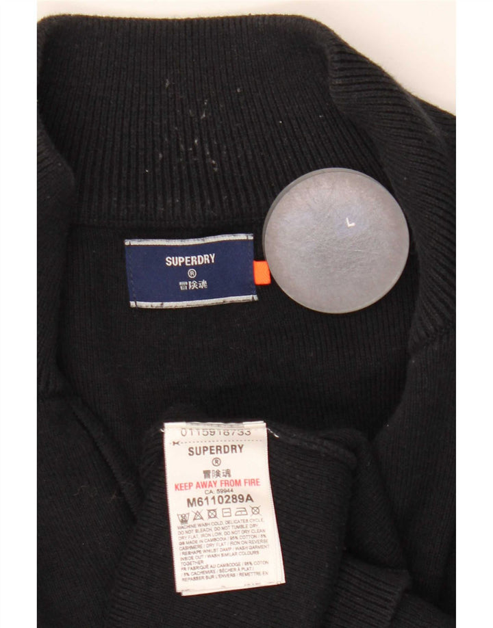 Superdry Mens Zip Neck Jumper Sweater Large Black Cotton