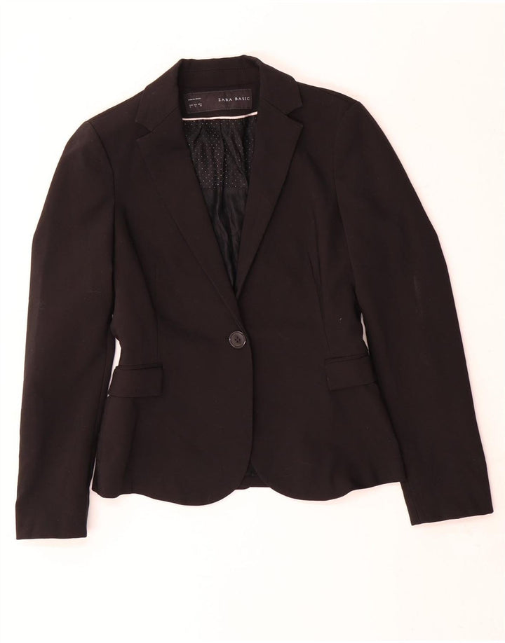 Zara Womens 1 Button Blazer Jacket UK 10 Small Black Polyester