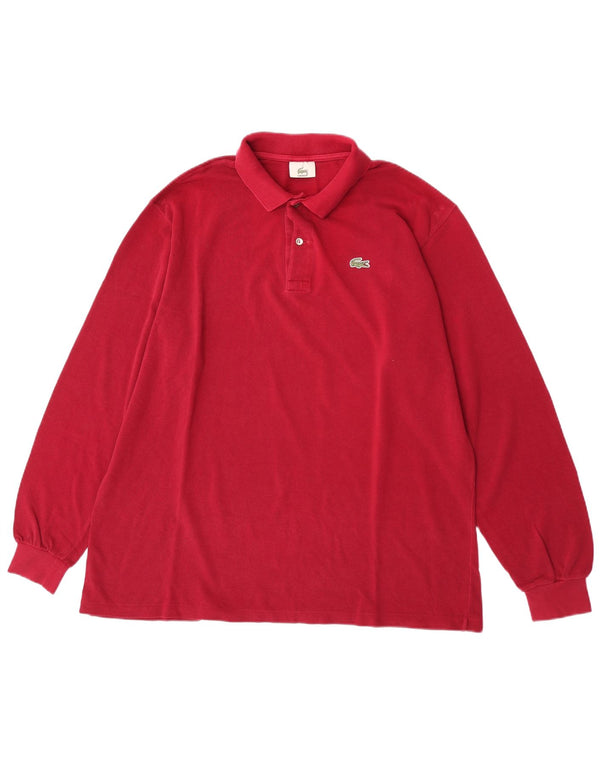 Lacoste Mens Long Sleeve Polo Shirt Size 7 2XL Burgundy Cotton