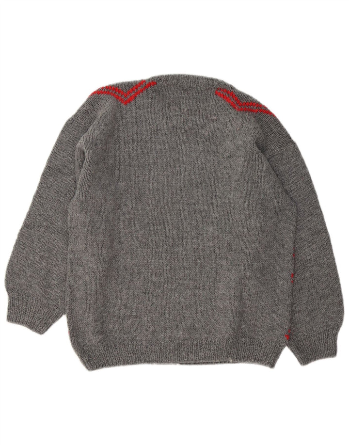 Vintage Mens Crew Neck Jumper Sweater Large Grey Geometric