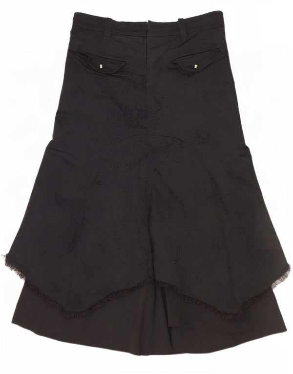 Vintage kvinders højtalje asymmetrisk nederdel IT 42 Medium W30 Sort blomster