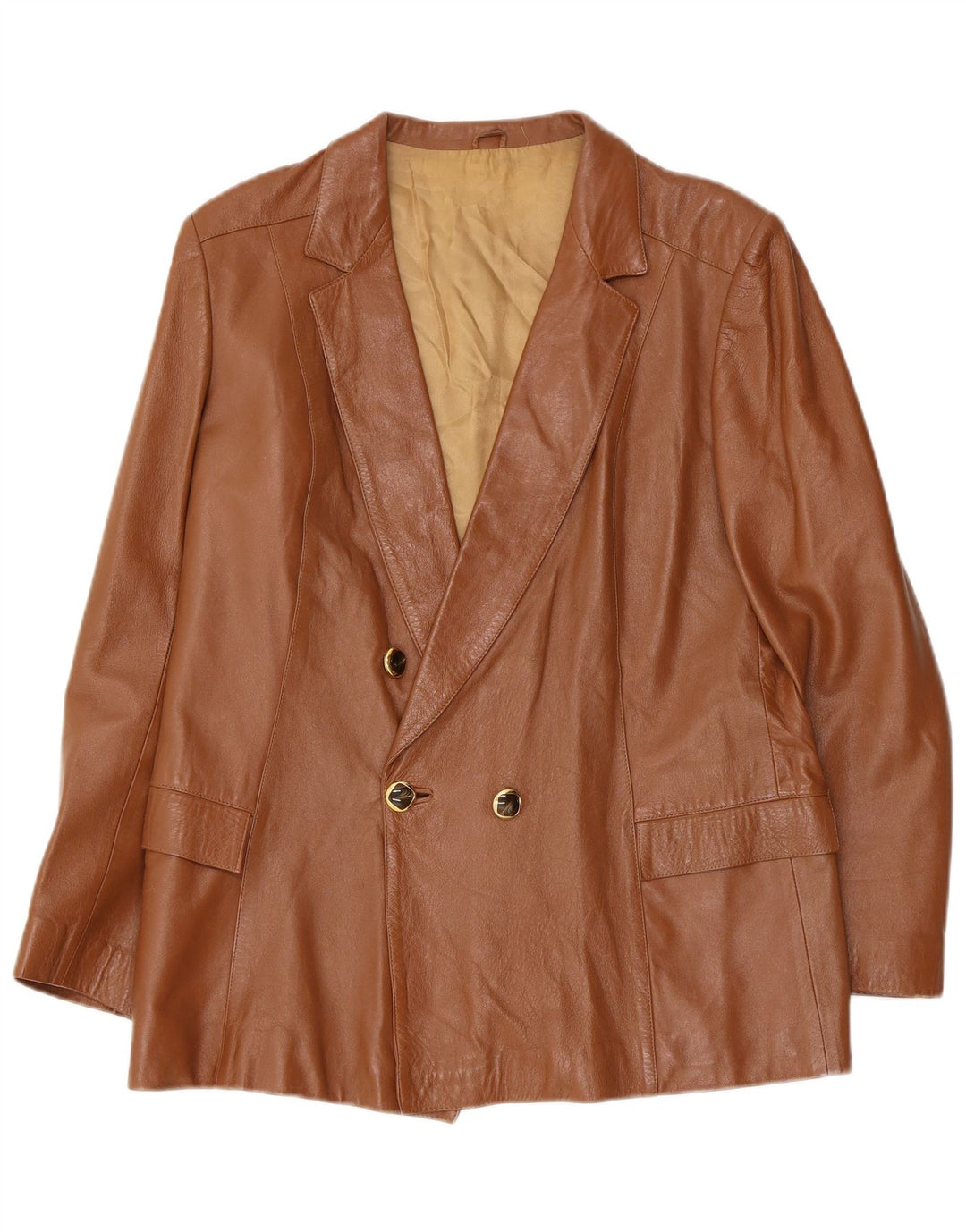 Anfor Womens Double Breasted Leather Blazer Jacket IT 44 Medium Brown