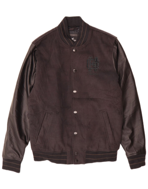 Jaqueta masculina Hollister Graphic Varsity UK 38 poliéster preto médio