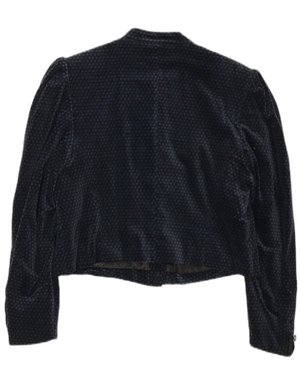 Cacharel Womens Crop 6 Button Blazer Jacke US 10 Large Navy Blue Polka Dot