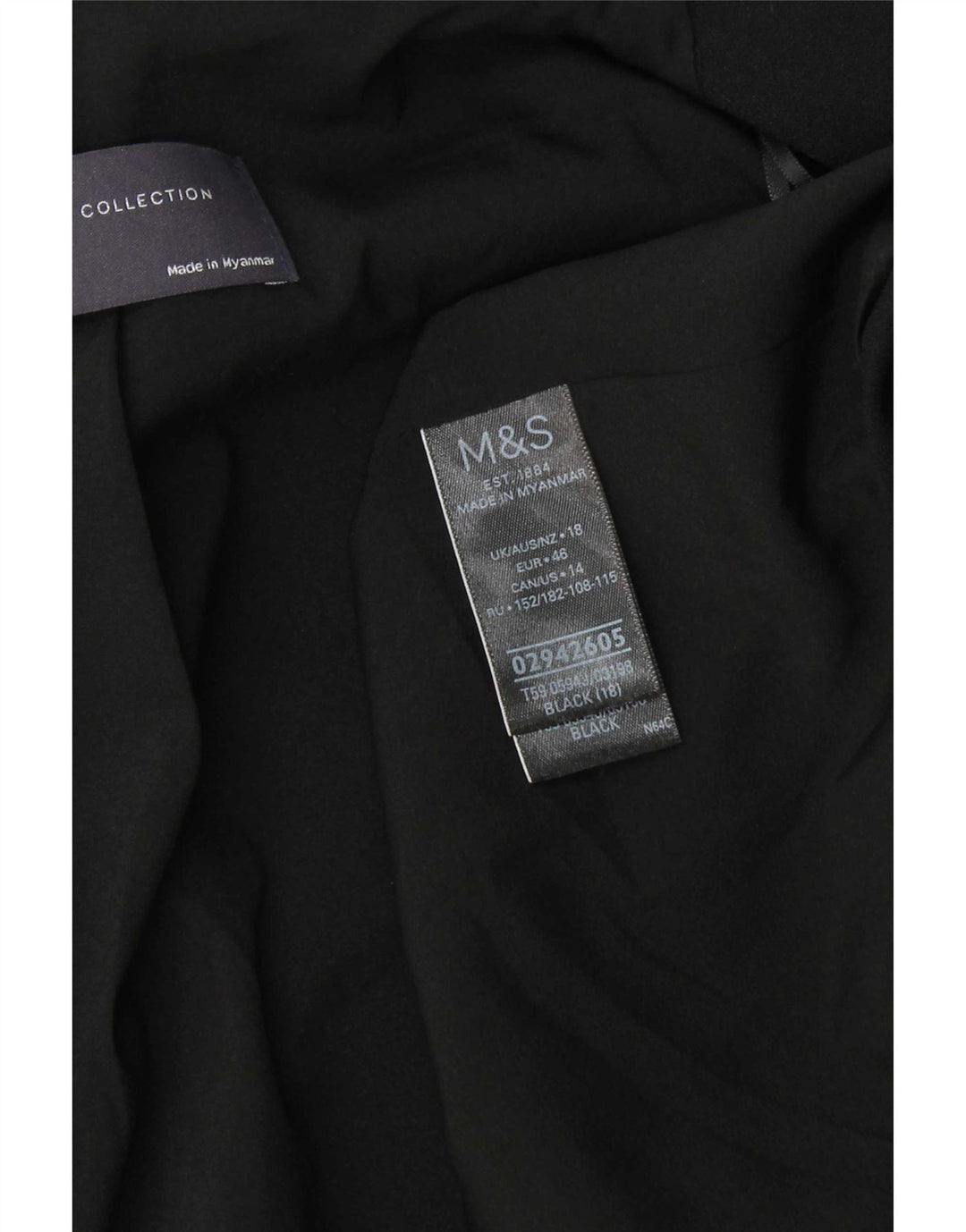 Marks & Spencer Womens 3/4 Sleeve Open Blazer Jacket UK 18 XL Black