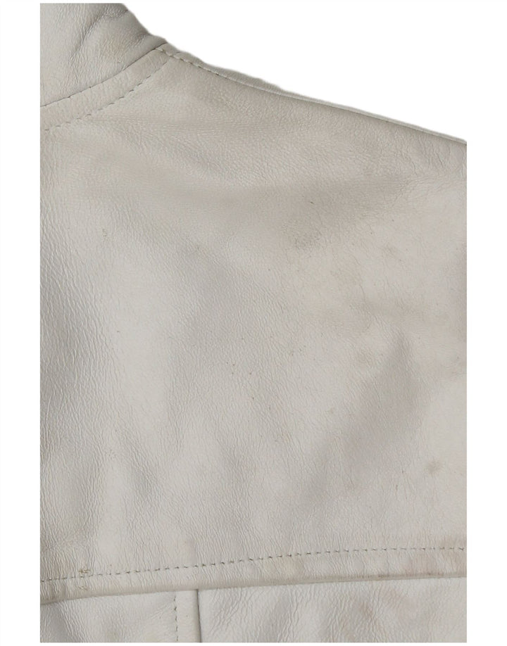 Vintage mujer crop chaqueta de cuero IT 40 pequeño cuero blanco