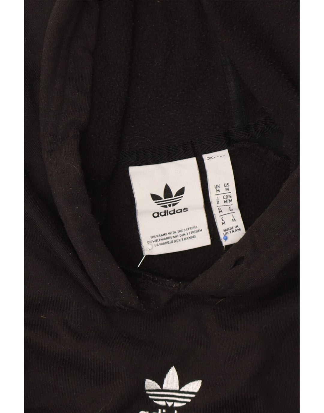 ADIDAS Womens Graphic Hoodie Jumper UK 14 Medium Black Polyester Vintage Adidas and Second-Hand Adidas from Messina Hembry 
