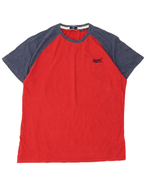 Superdry T-shirt top til mænd 2XL Rød Colourblock Bomuld