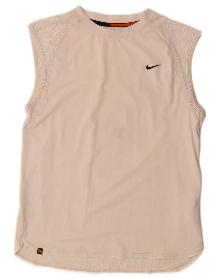 Nike - Camiseta sin mangas para hombre, talla pequeña, poliéster blanco