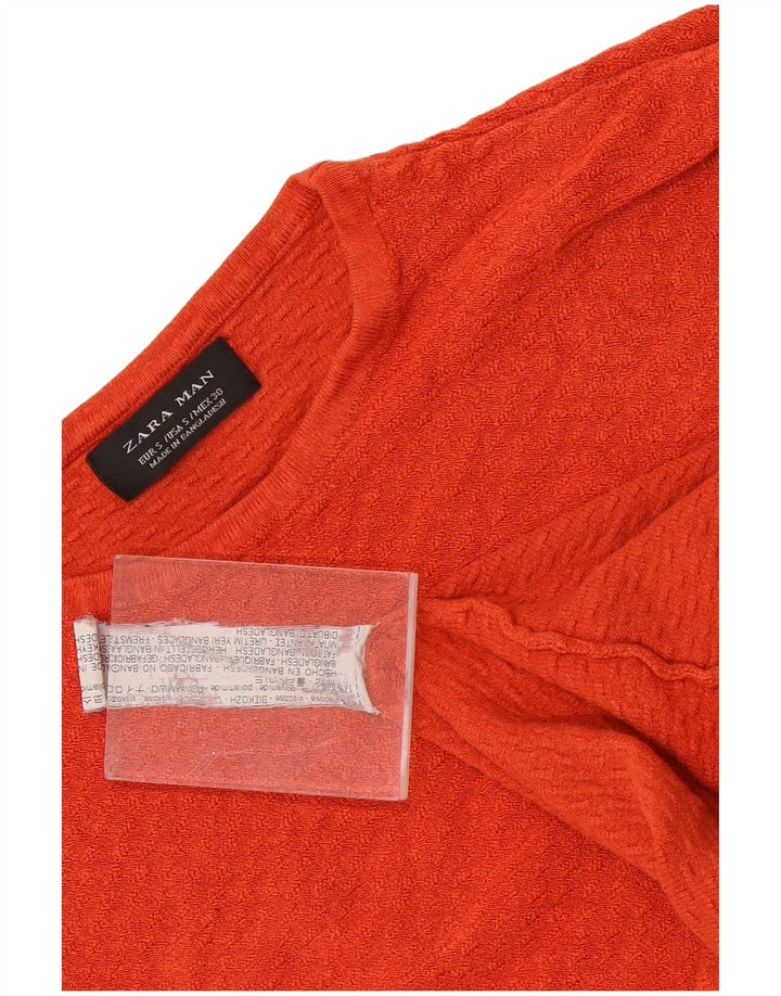 Zara Herre trøje med rund hals, lille orange viskose
